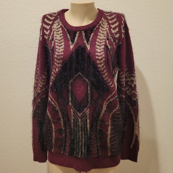 Gianni Bini Burgundy Gold Metallic Fuzzy Knit - Picture 3 of 5